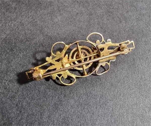 Antique Brooch (Ewardian) 10K Yellow Gold with Red Gem & Seed Pearls