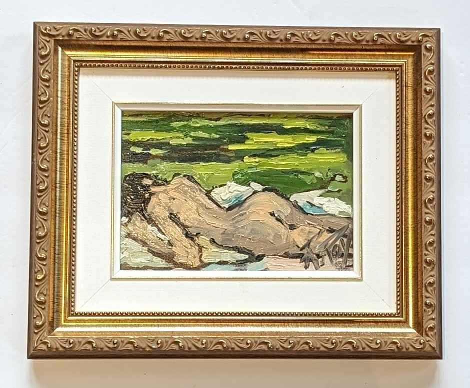 Colourful Oil Painting of "Isabelle" Sunbathing by Robert Roy, Quebec Art