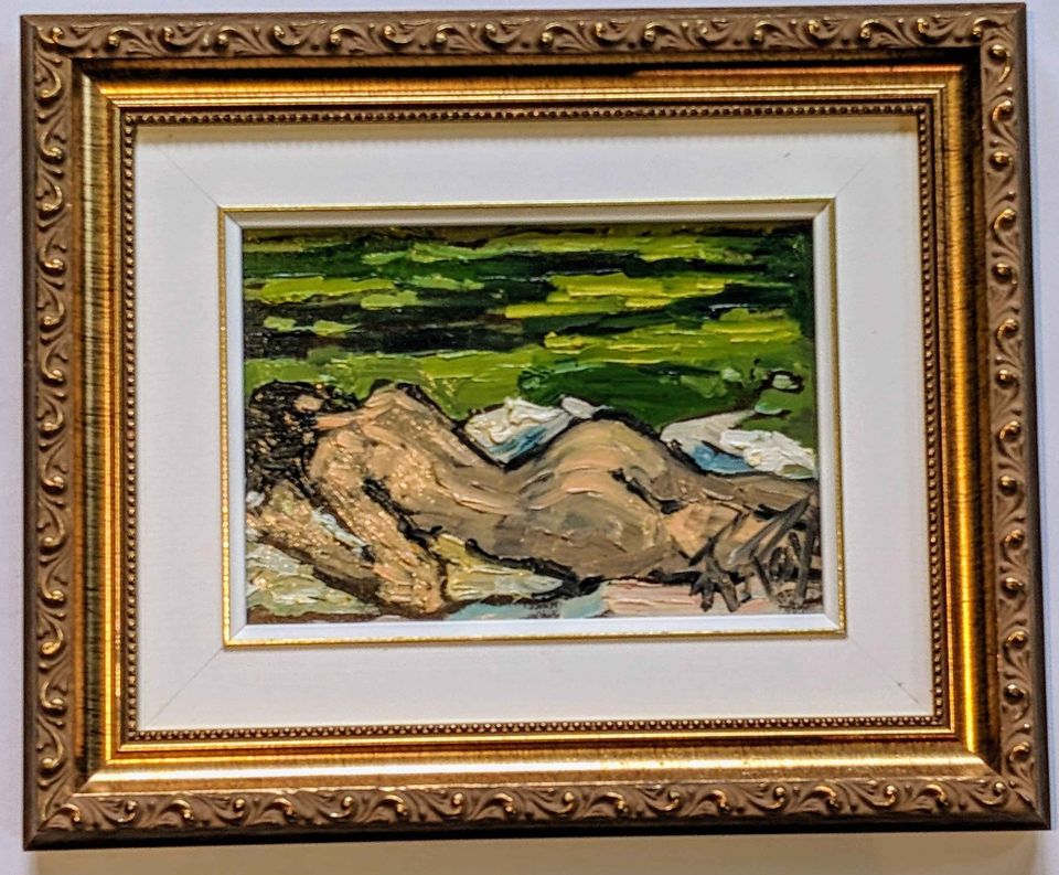 Colourful Oil Painting of "Isabelle" Sunbathing by Robert Roy, Quebec Art