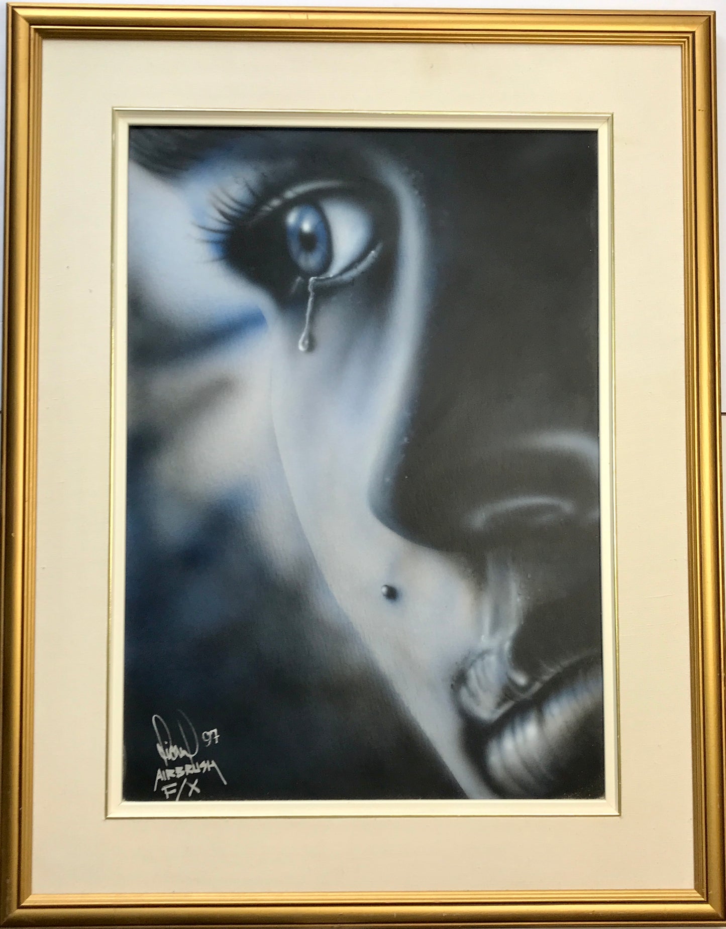 Beautiful Airbrush painting in Gallery Frame(26" x 33"), Signed and Dated