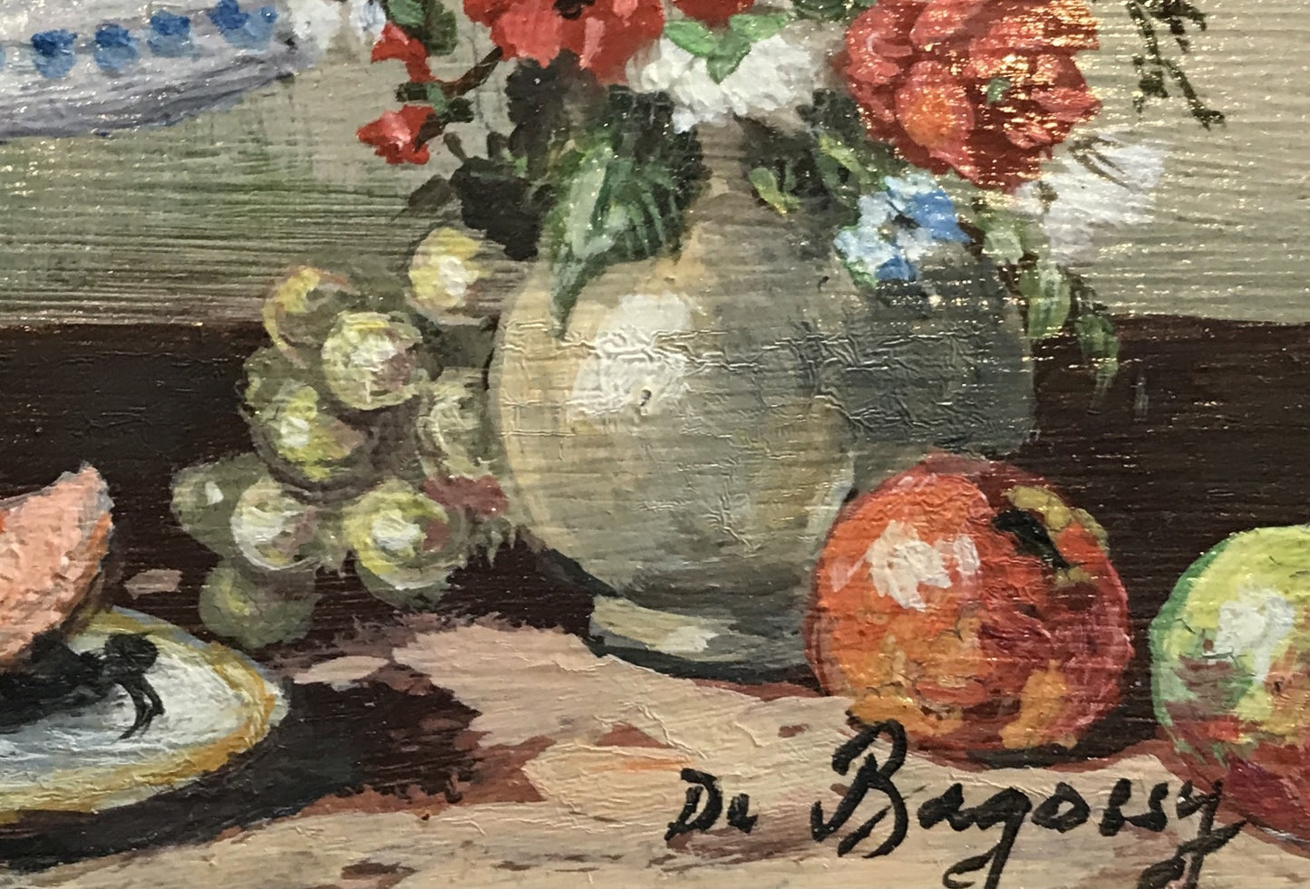 Paul A. De Bagossy, Collectible Mini Painting of Still Fruit and Flowers