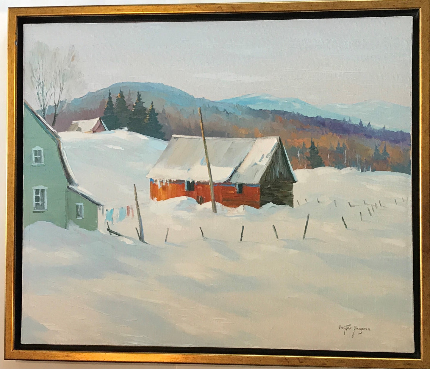 Christian Bergeron Oil Painting of a Bright Winter Day, Quebec Art