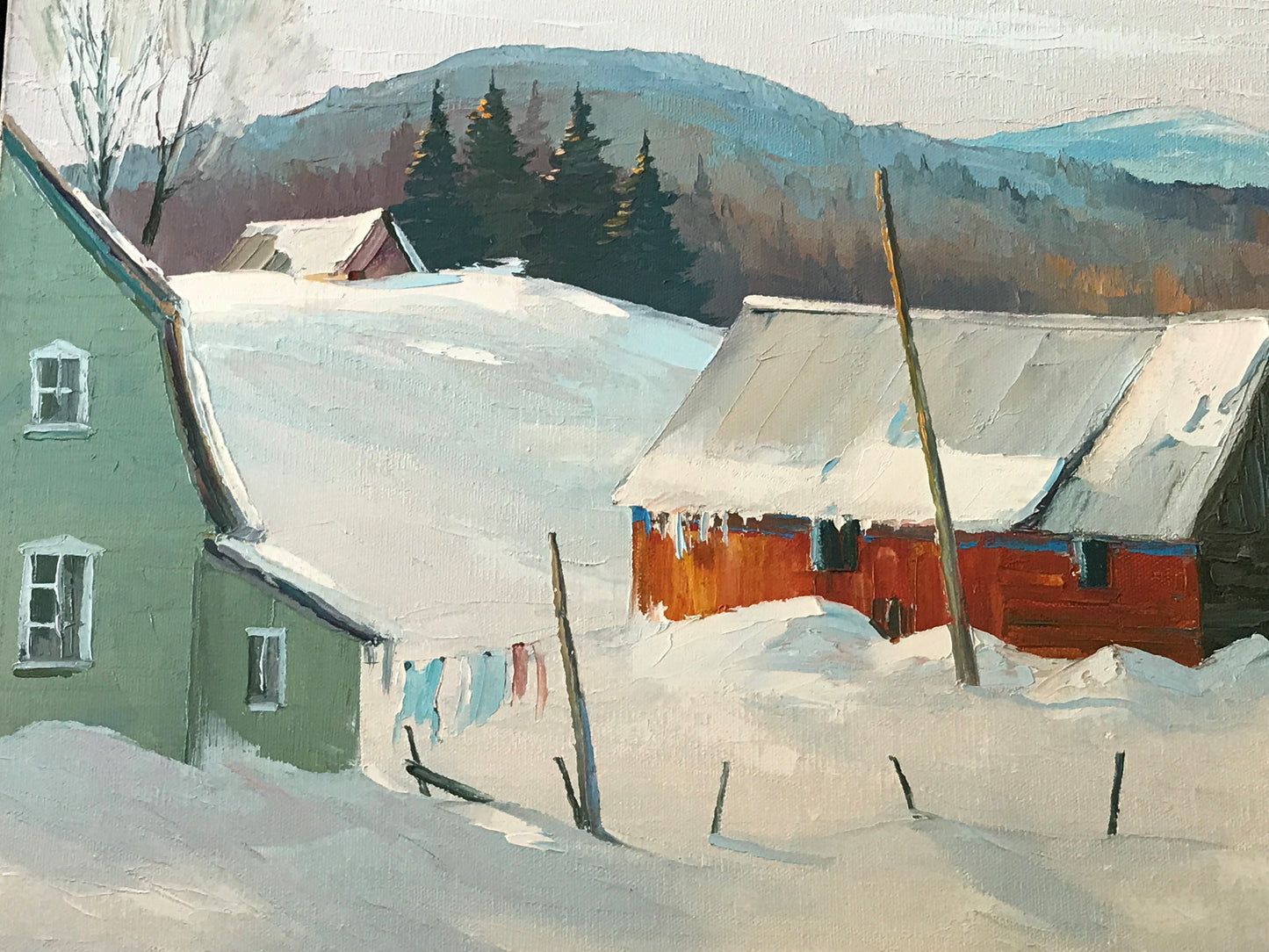 Christian Bergeron Oil Painting of a Bright Winter Day, Quebec Art