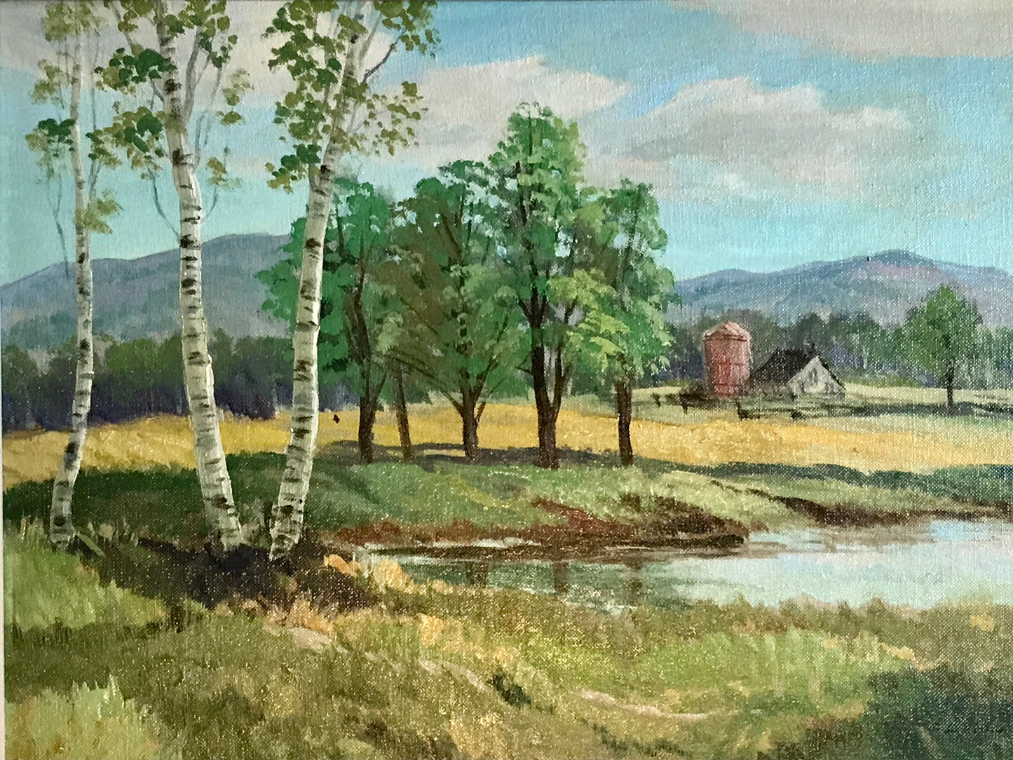 Sydney Berne Landscape Oil Painting on Rural Quebec in Vintage Frame