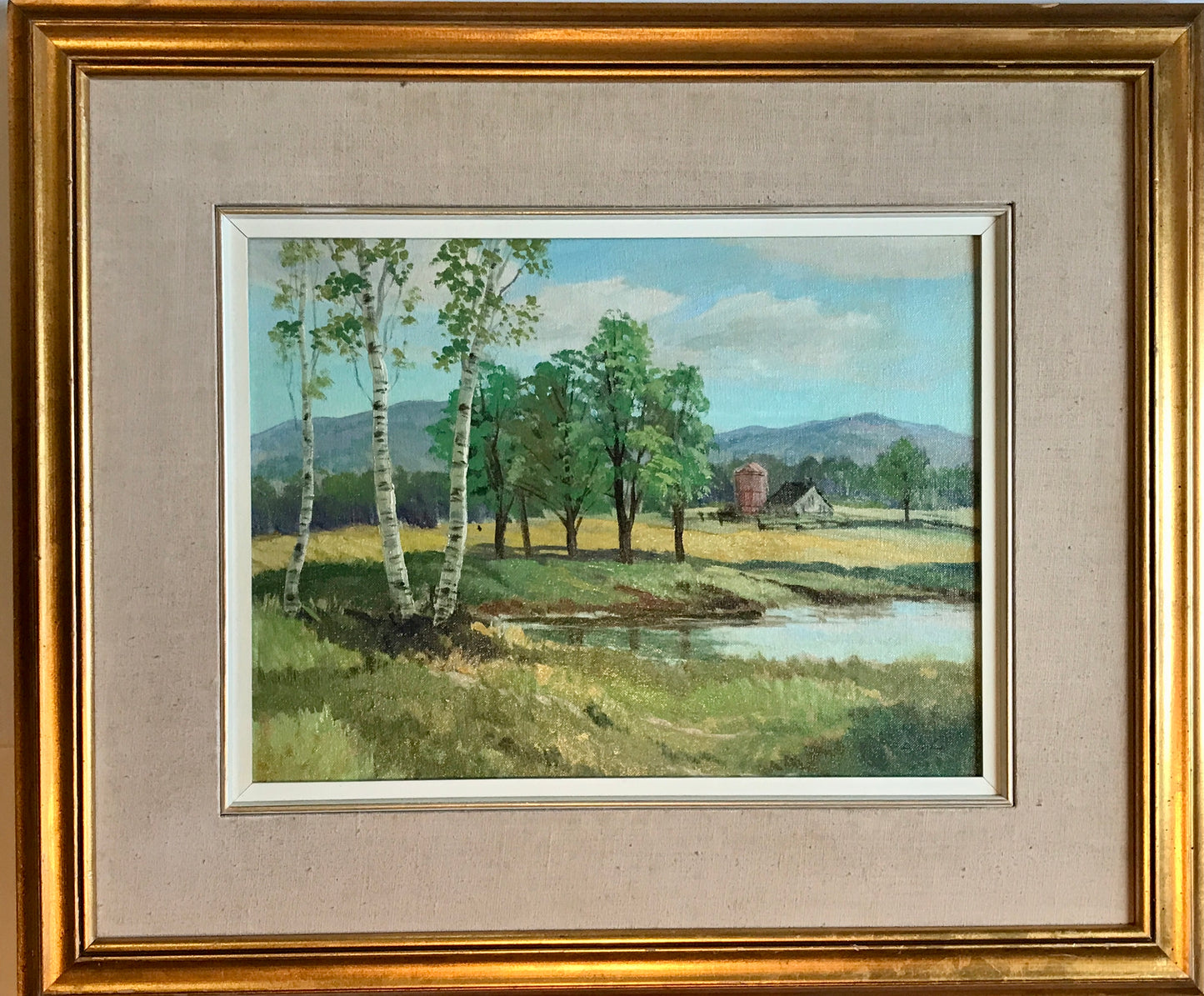 Sydney Berne Landscape Oil Painting on Rural Quebec in Vintage Frame