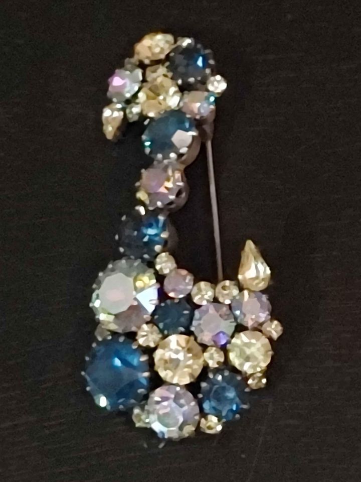 VTG Irridescent Blue Goose Rhinestone Brooch