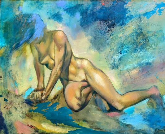 Laurent Bonet, Oil Painting Large Nude Female on Board, Museum Quality frame, Quebec Vintage Art