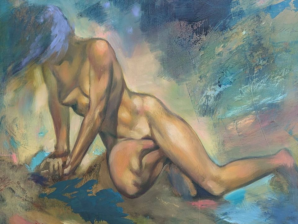 Laurent Bonet, Oil Painting Large Nude Female on Board, Museum Quality frame, Quebec Vintage Art