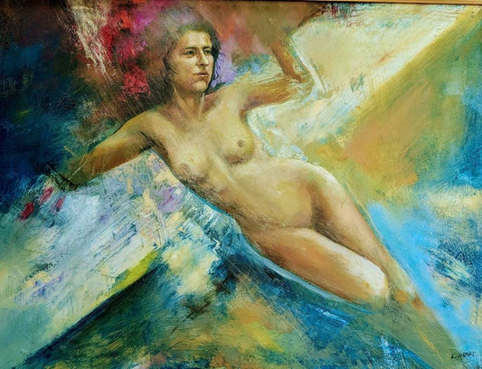 Laurent Bonet, Oil Painting Large Nude Female on Board, Museum Quality frame, Quebec Vintage Art