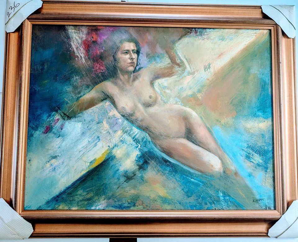 Laurent Bonet, Oil Painting Large Nude Female on Board, Museum Quality frame, Quebec Vintage Art