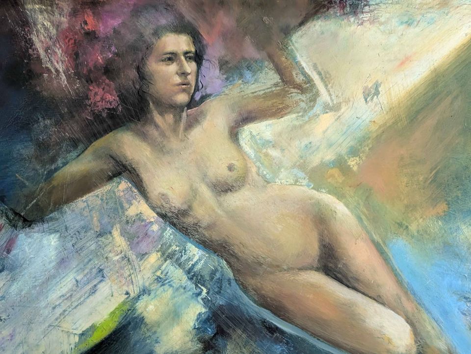 Laurent Bonet, Oil Painting Large Nude Female on Board, Museum Quality frame, Quebec Vintage Art