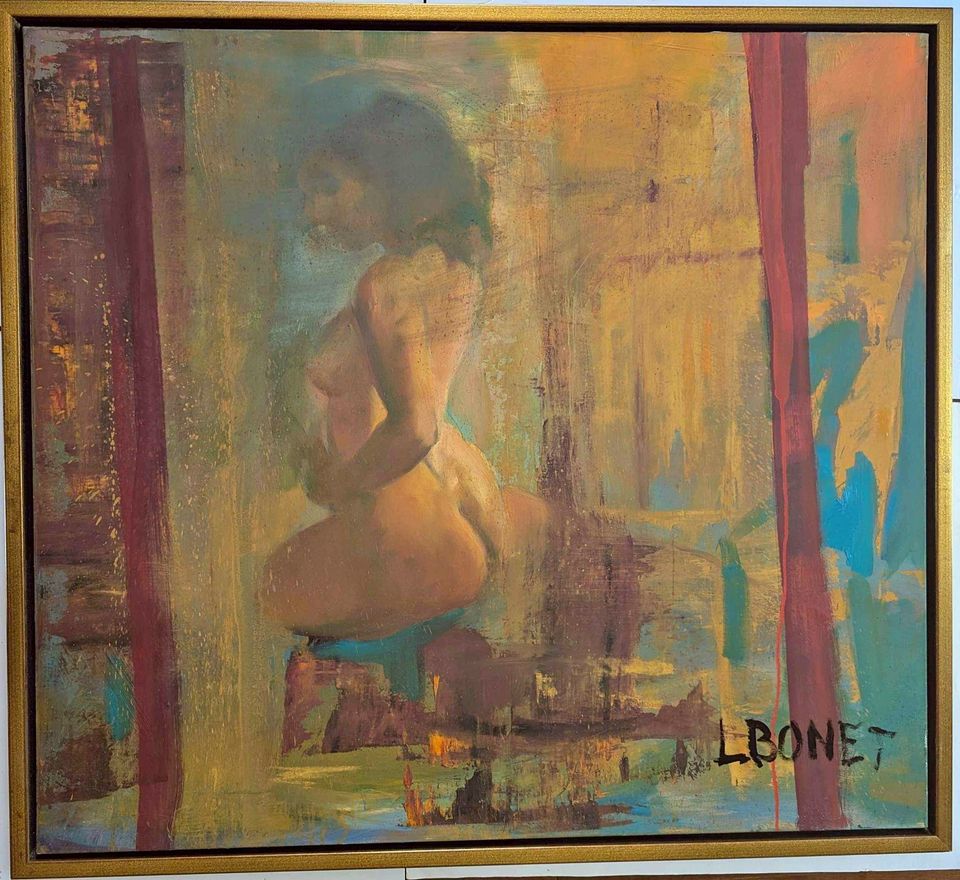 Laurent Bonet, Oil Painting Large Nude Female on Canvas, Quebec Vintage Art