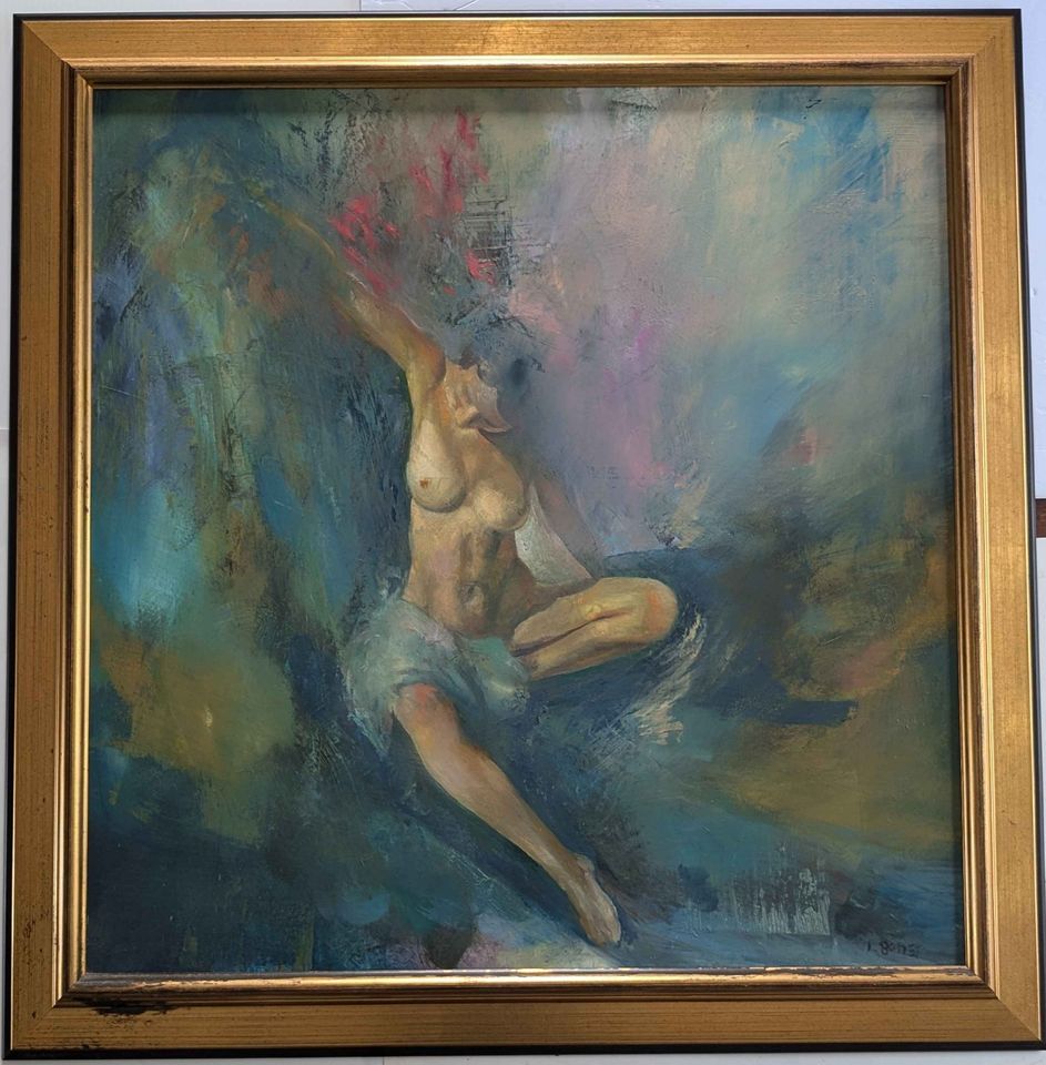 Laurent Bonet, Oil Painting Large Nude Female on Board, Museum Quality frame, Quebec Vintage Art