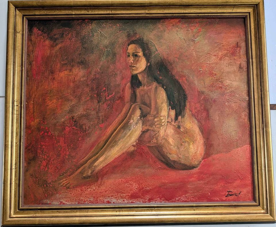 Laurent Bonet, Oil Painting Large Nude Female on Board, Museum Quality frame, Quebec Vintage Art