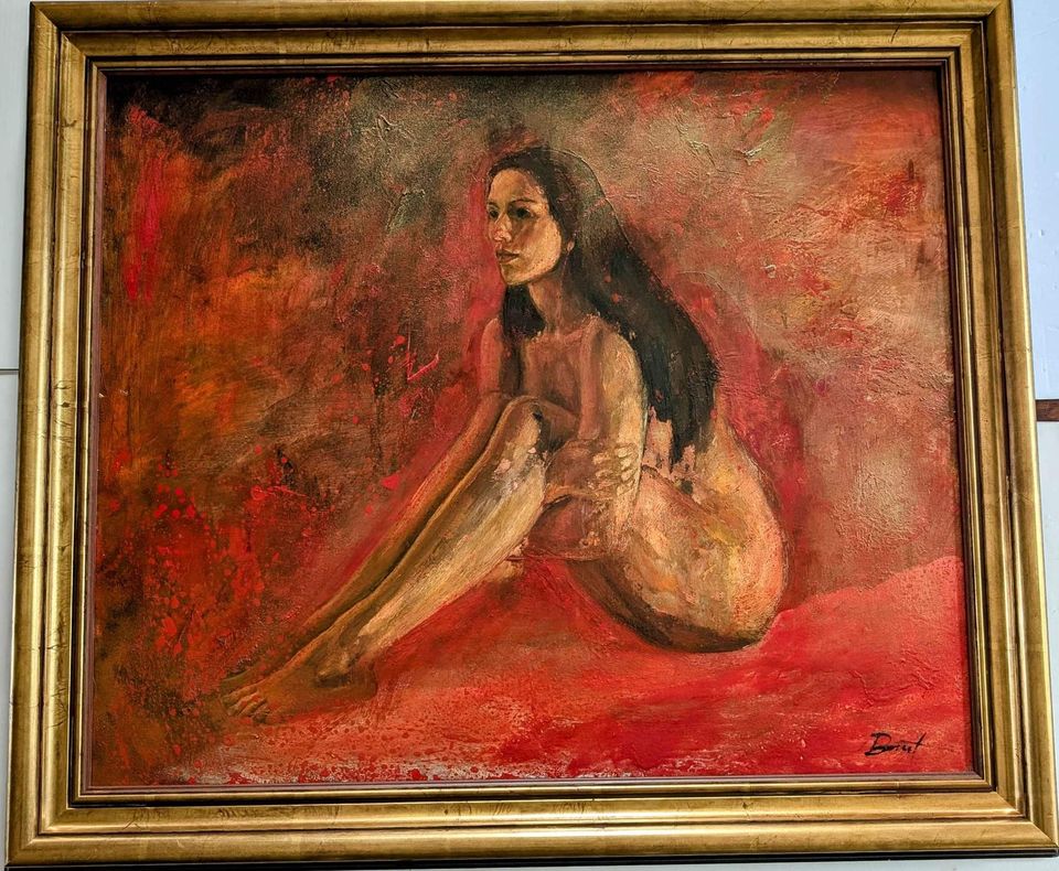 Laurent Bonet, Oil Painting Large Nude Female on Board, Museum Quality frame, Quebec Vintage Art