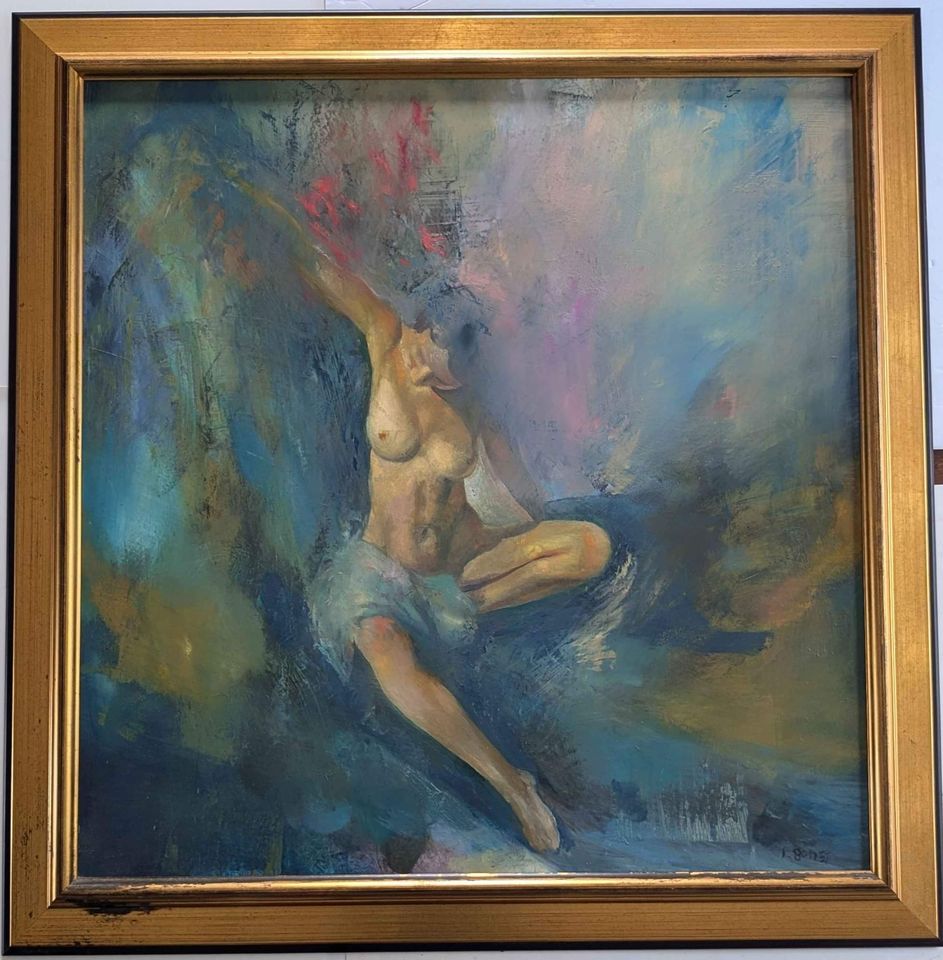 Laurent Bonet, Oil Painting Large Nude Female on Board, Museum Quality frame, Quebec Vintage Art