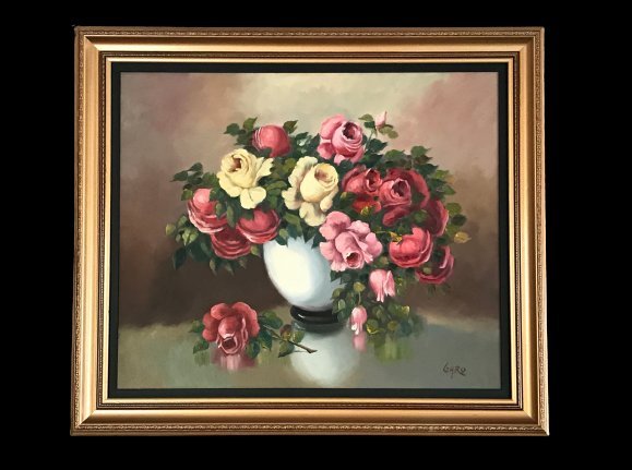 Charles "Garo" Tatossian, Oil Painting on Board Flowers Quebec Vintage Art