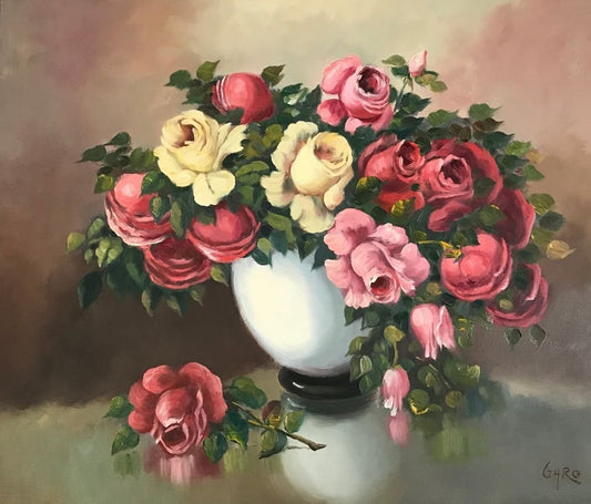 Charles "Garo" Tatossian, Oil Painting on Board Flowers Quebec Vintage Art