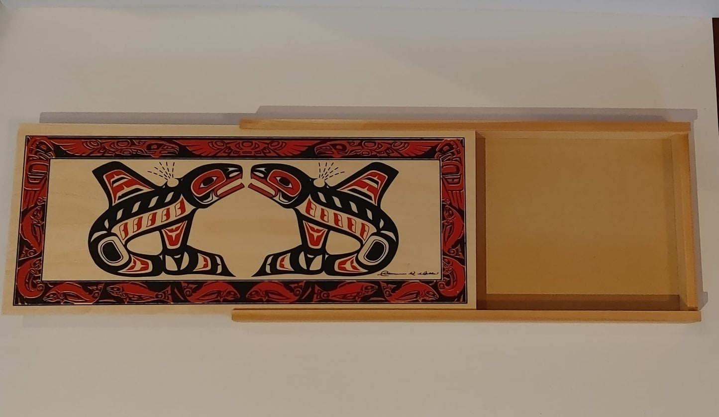 Clarence Wells, Signed Haida Orca Wood Box