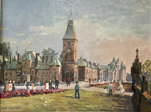 Inge Claussen, "Parliament Hill"  VTG Oil Painting by Renowned Canadian Artist