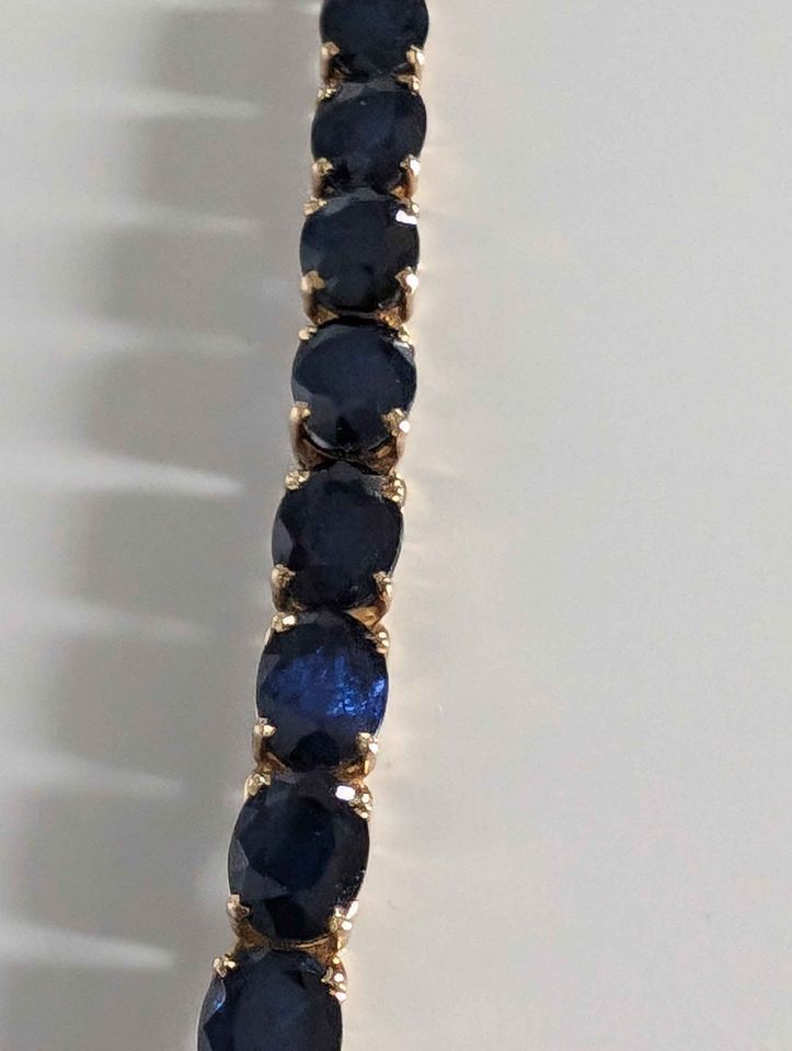 VTG 14K Yellow Gold & Sparkling 16.64 CTW Natural Dark Blue Sapphire Tennis Bracelet; COA inluded