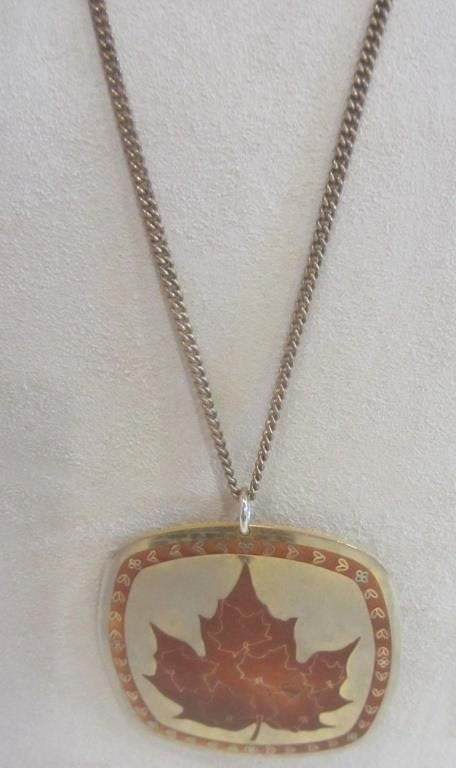 VTG Handcrafted Brass Pendant of Maple Leaf, Signed by artist -  (1960's)