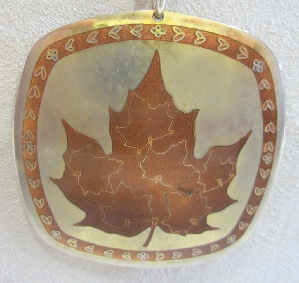 VTG Handcrafted Brass Pendant of Maple Leaf, Signed by artist -  (1960's)