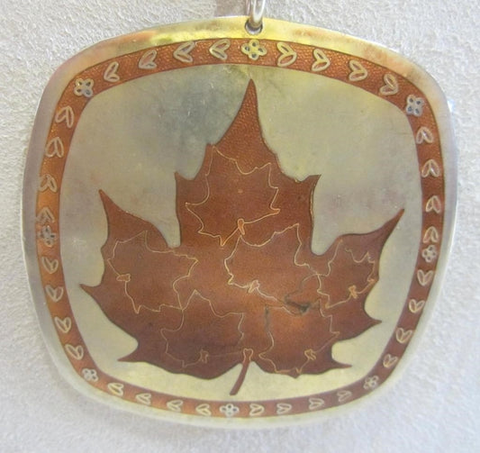 VTG Handcrafted Brass Pendant of Maple Leaf, Signed by artist -  (1960's)