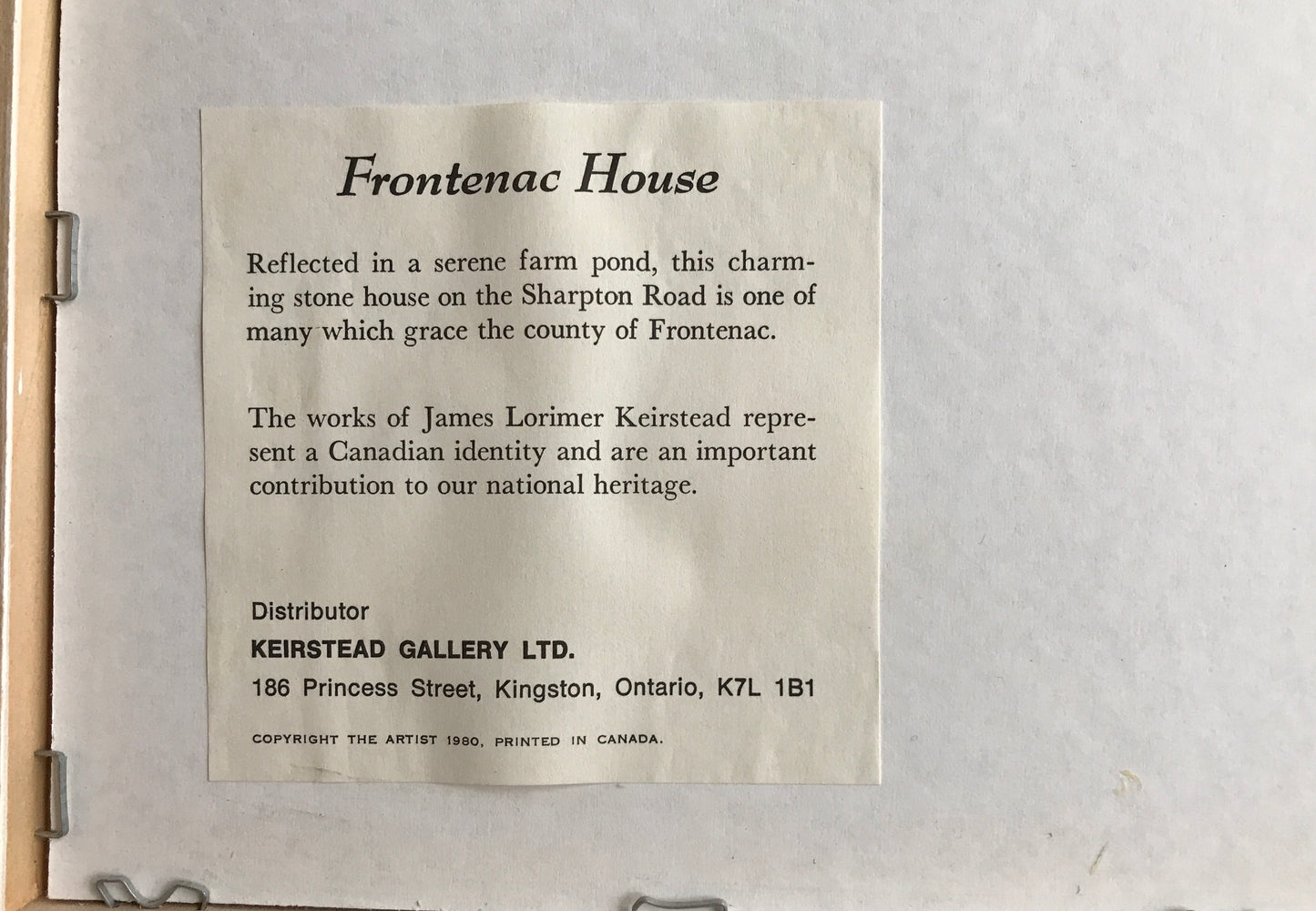 James Keirstead Large Decorative Print (24x31), Frontenac House