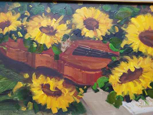 Mostafa Keyhan Oil Painting of Sunflowers