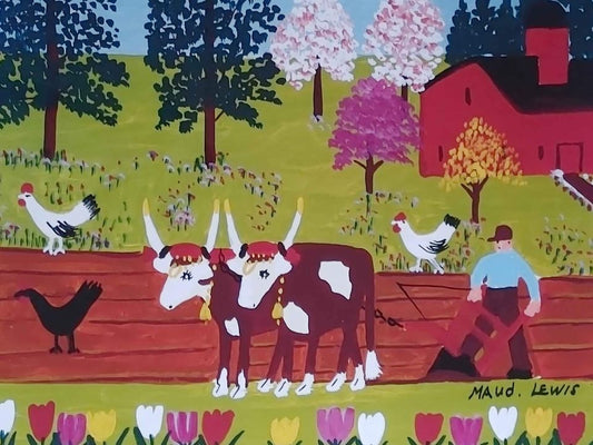 Maud Lewis Limited Edition Print "Team of Oxen Ploughing" Famous Summer Scene