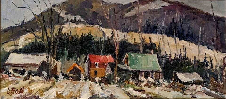 Maurice LeBon, Winter Painting, "St Adolphe" Cottages - Quebecois/Canadian Art