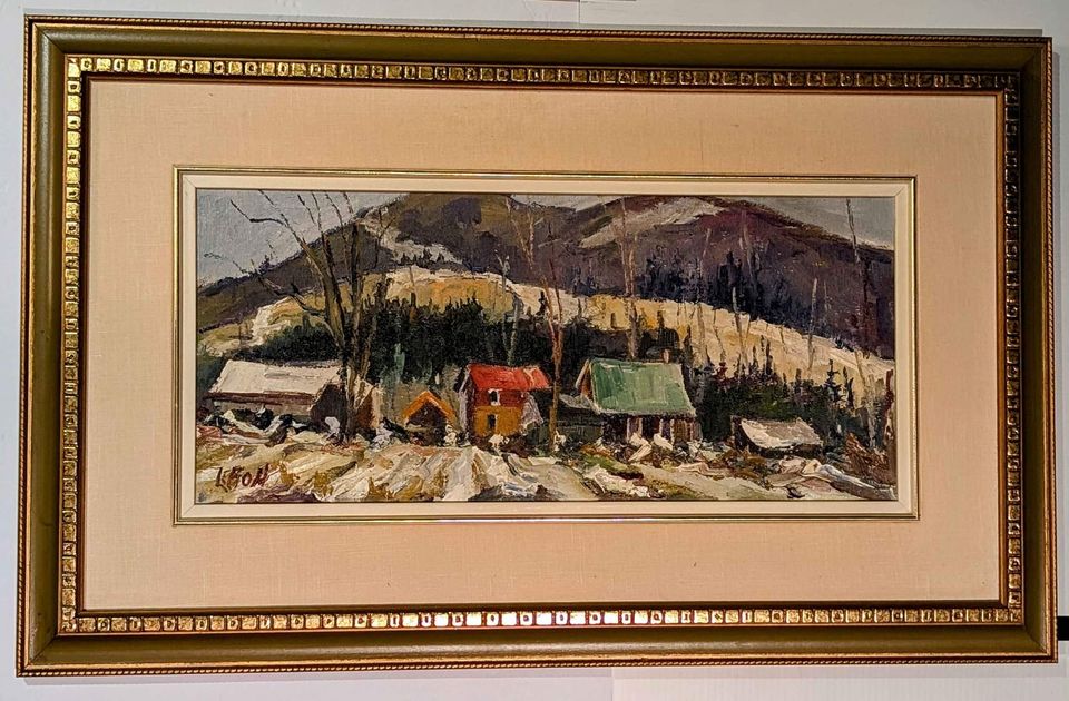 Maurice LeBon, Winter Painting, "St Adolphe" Cottages - Quebecois/Canadian Art