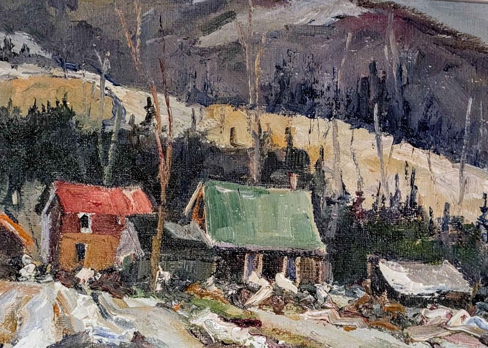 Maurice LeBon, Winter Painting, "St Adolphe" Cottages - Quebecois/Canadian Art