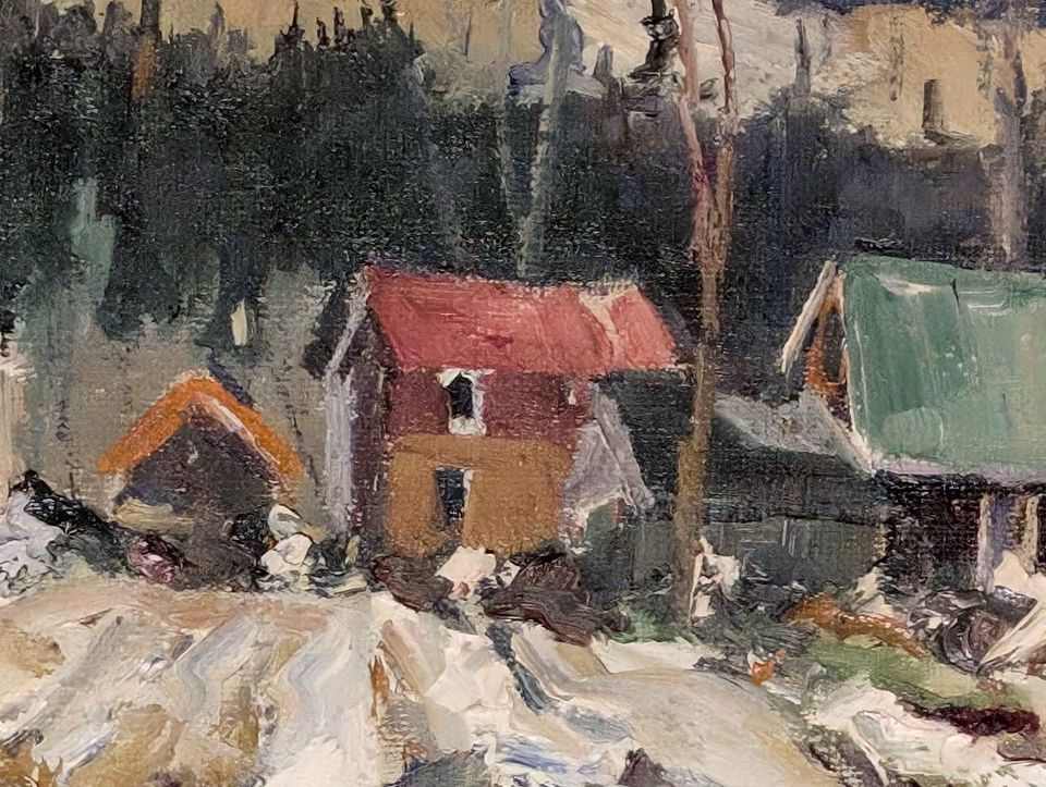 Maurice LeBon, Winter Painting, "St Adolphe" Cottages - Quebecois/Canadian Art