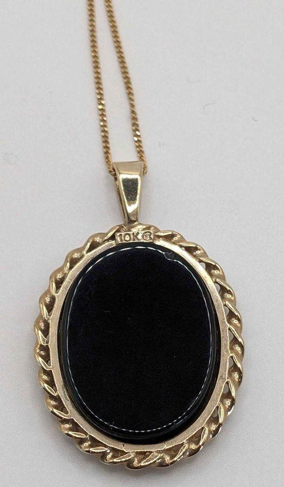 Vintage Italian 10k gold & Diamond Necklace; Mother and Child Cameo on black agate - Rare Find!