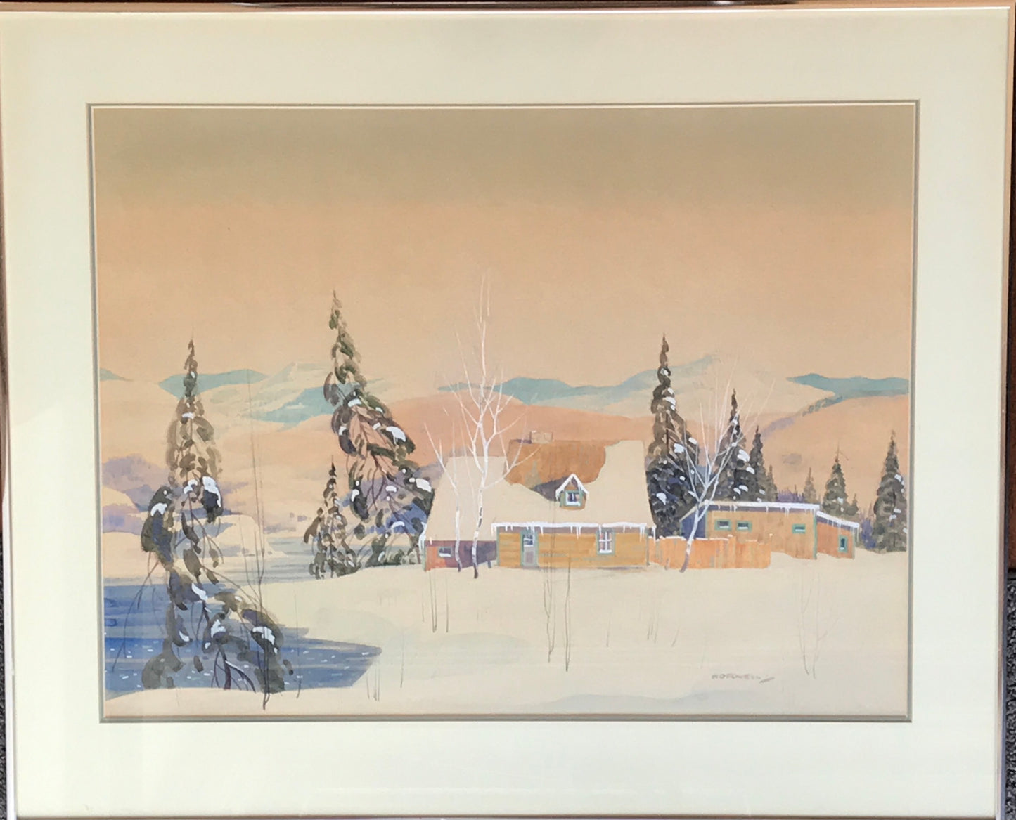 Graham Noble Norwell, RCA Watercolour Painting "Winter Homestead"