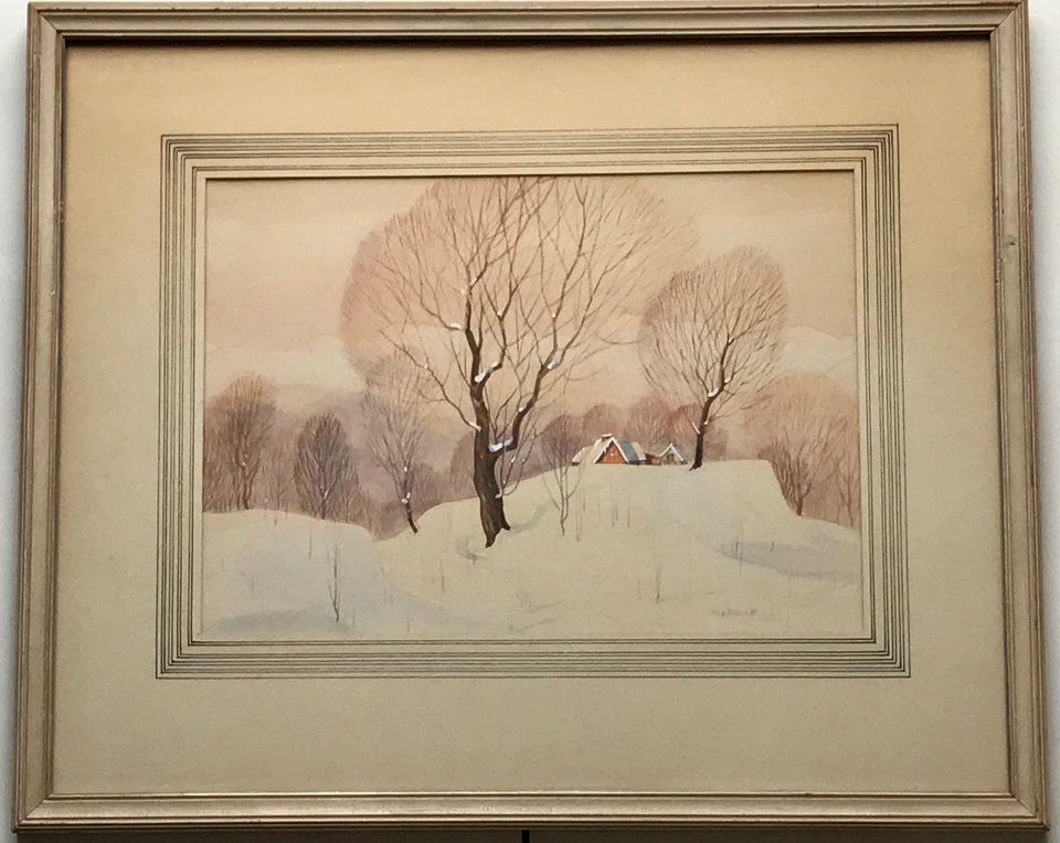 Graham Noble Norwell, Original Watercolour Painting of Winter Cabin in the Trees