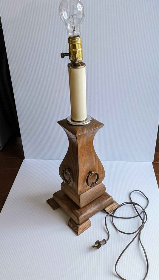 Pre-Loved Solid Oak Base Candle Stick Table Lamp