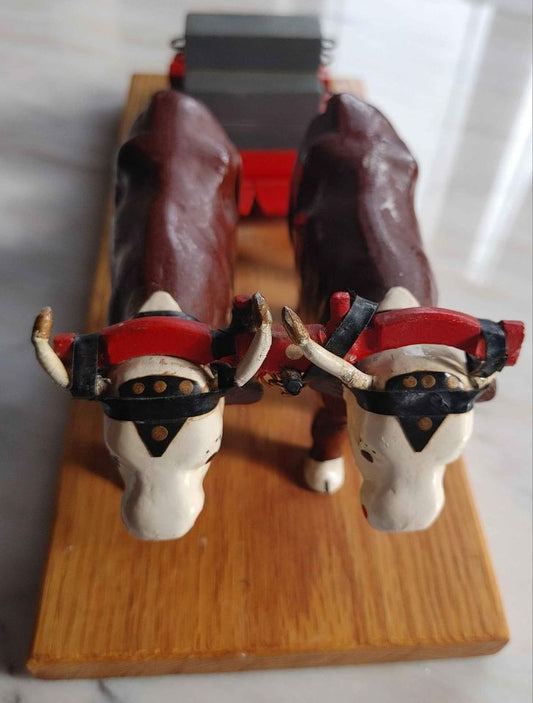 Lunenburg Foundry collectible with wood metal , Oxen Pulling Sled