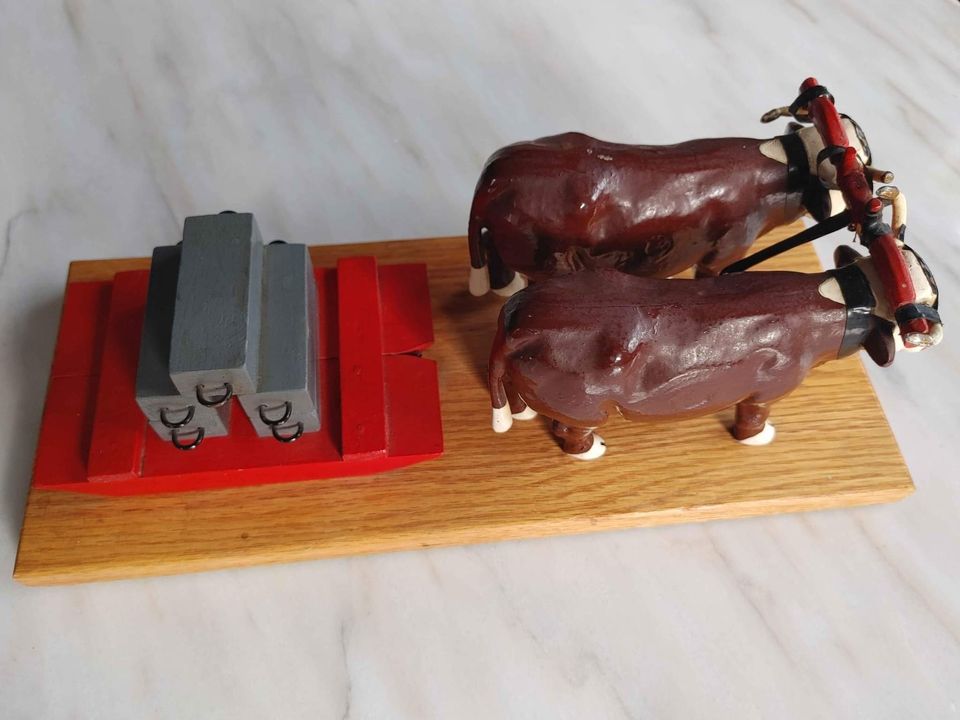 Lunenburg Foundry collectible with wood metal , Oxen Pulling Sled