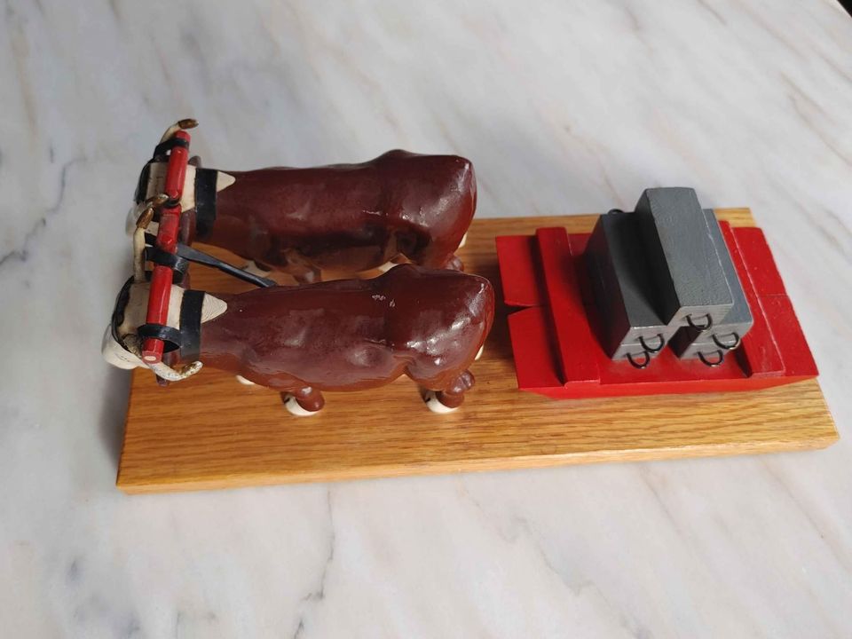 Lunenburg Foundry collectible with wood metal , Oxen Pulling Sled