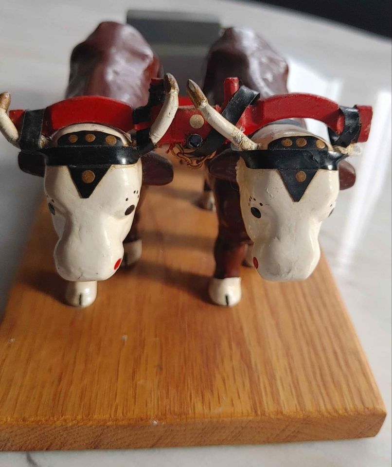 Lunenburg Foundry collectible with wood metal , Oxen Pulling Sled