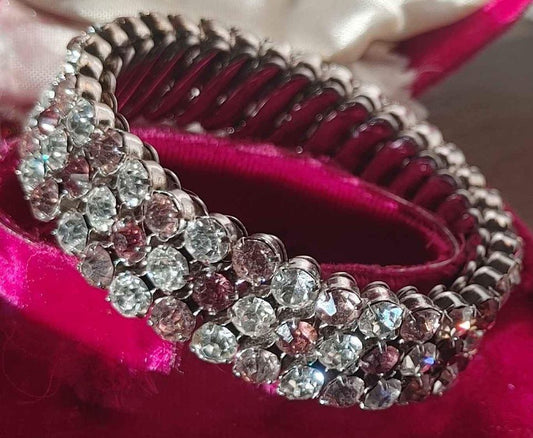 VTG Pink Sparkling Triple Row Rhinestone Stretch Bracelet