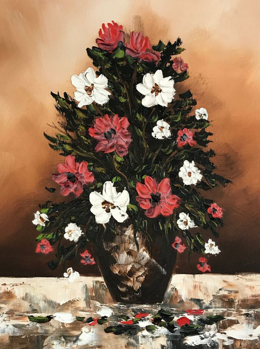 Philippe Rhéaume, IAC, Oil on Canvas - Red Flowers in Vase