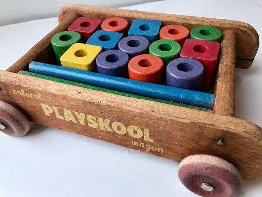 VTG 1960'S PLAYSCHOOL  WOODEN COLOROL WAGON