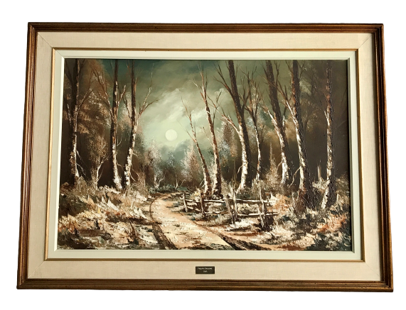 Phillipe Rhéaume Large Painting of Forest in Moonlight