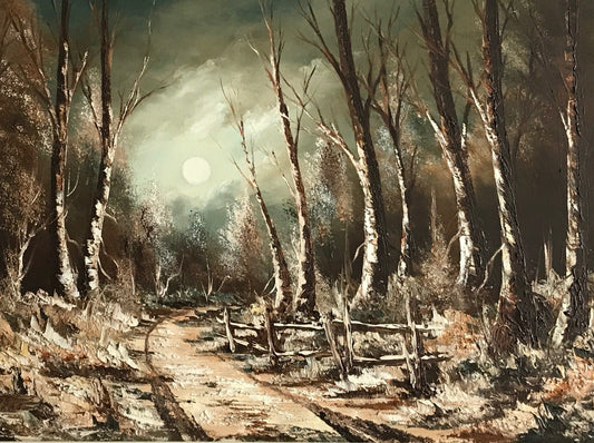 Phillipe Rhéaume, IAC, Painting of Winter Forest in Moonlight - Canadian/Quebecois Art