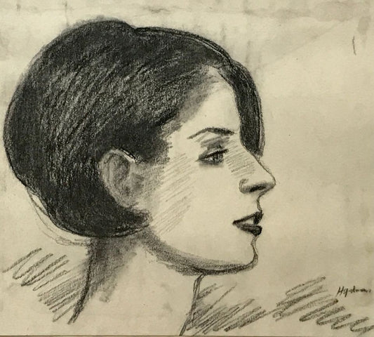 Robert Stewart Hyndman Framed Charcoal Sketch of female profile