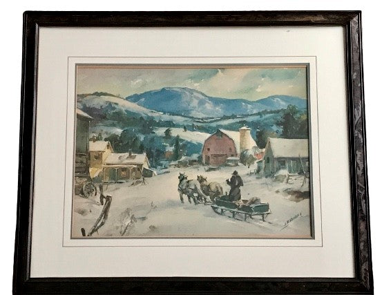 James Milton Sessions Large Watercolour Painting Winter Scene